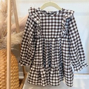 Brown Gingham Ruffle Dress